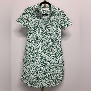 Boden Size 4 Floral V-Neck White and Green Patterned Mini Dress